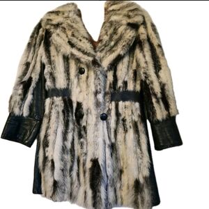 Striking Mink Fur Leather Vintage Penny Lane Era 60s 70s Coat Black Cross Mink